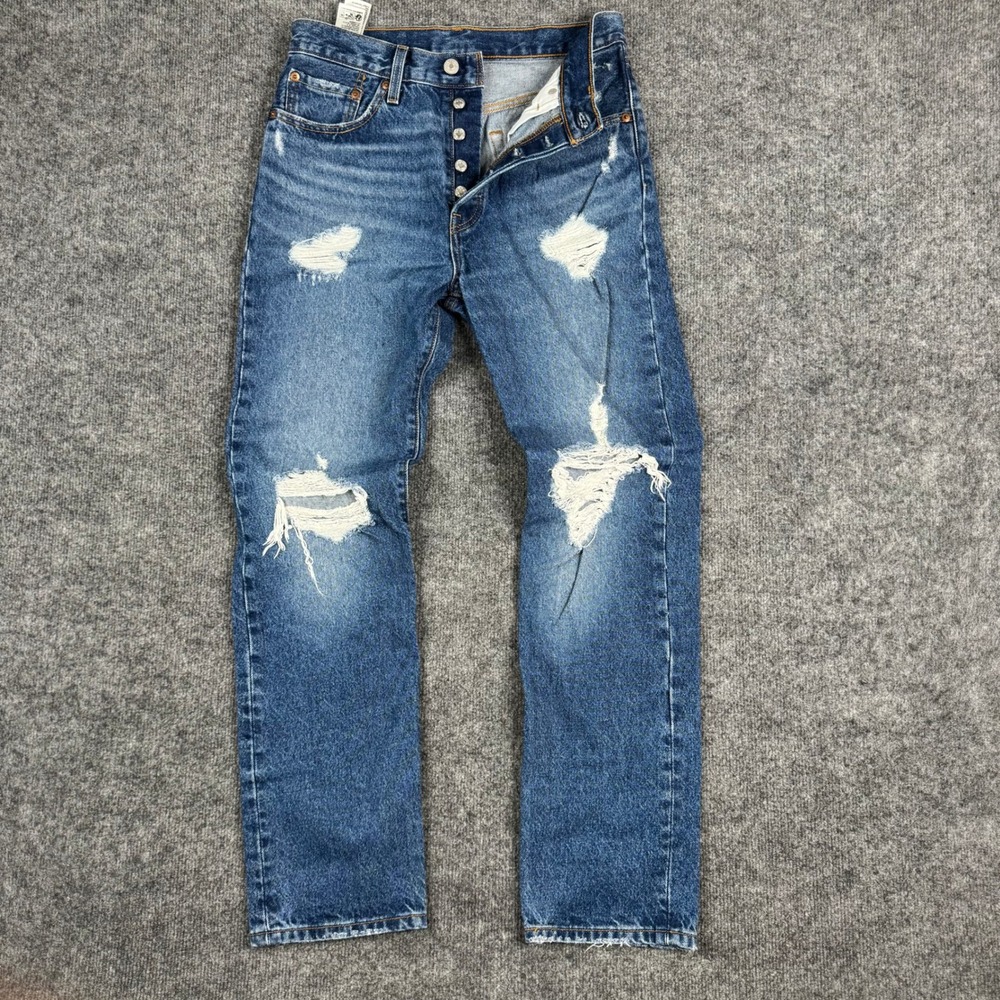 Levi's 501 Jeans Womens Size 27 Blue Distressed Cotton Straight Leg Button Fly